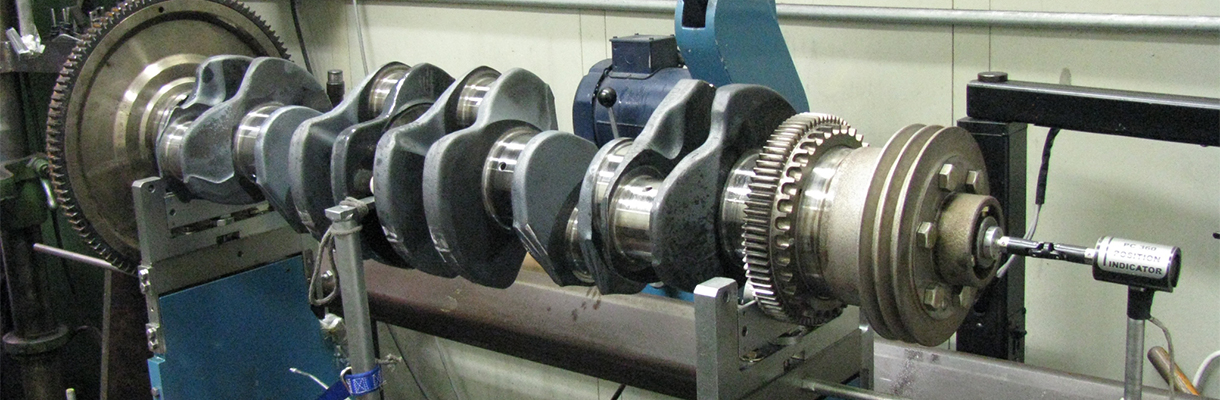 A crankshaft undergoing repairs by Rutt's Machine Shop Inc.